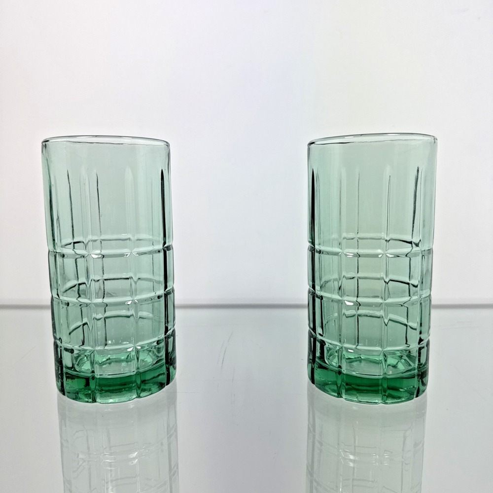 Vintage Anchor Hocking Tartan Manchester Green Glasses 16oz Iced Tea Tumbler Set